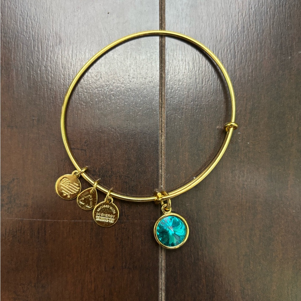 Alex and Ani Gold Bracelet with Emerald Teal Charm